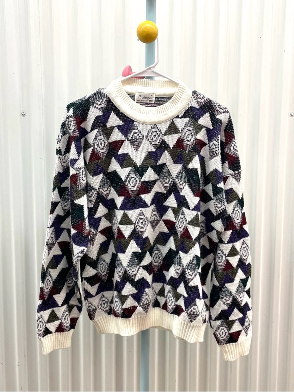 Protege Men's Cream Geometric Crewneck Sweater